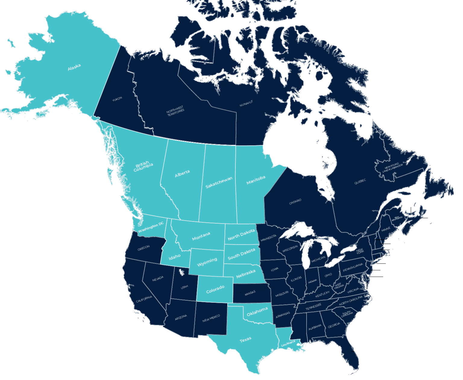 AK Casing & Tubing service regions highlighted across Western Canada and the United States